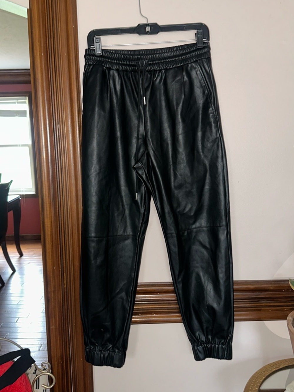 Black Faux Leather Jogger Pants